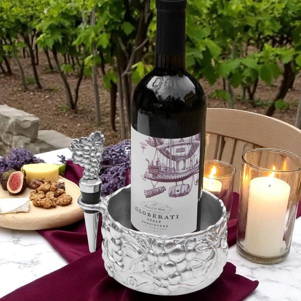 Arthur Court Grape Wine Caddy And Stopper Set