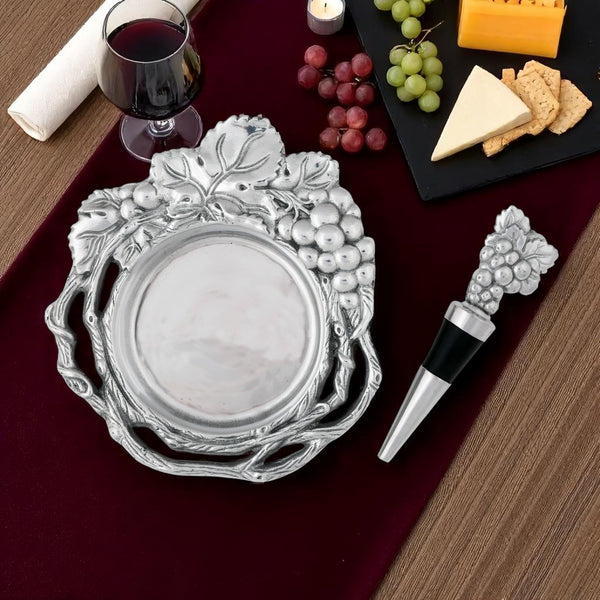 Arthur Court Grape Wine Coaster And Stopper Set