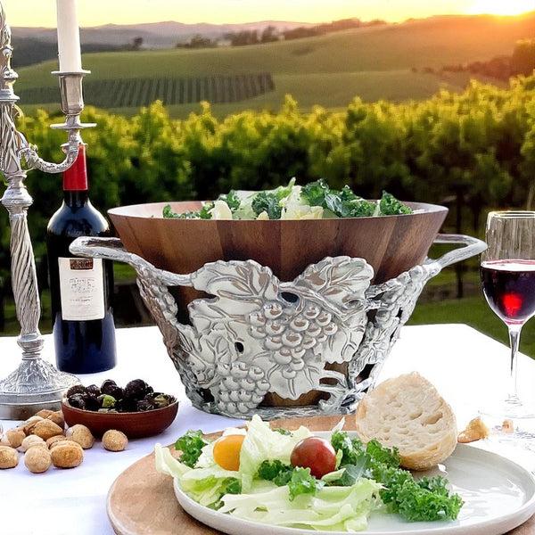 Arthur Court Grape Wood Tall Salad Bowl