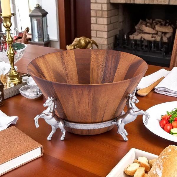 Arthur Court Horse Wood Tall Salad Bowl