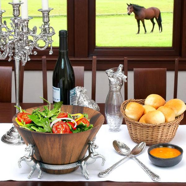 Arthur Court Horse Wood Tall Salad Bowl
