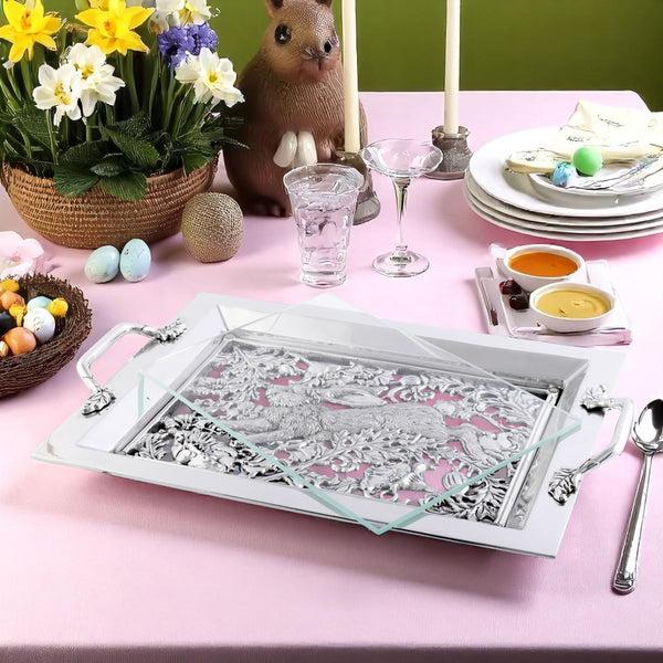 Arthur Court Running Rabbit Glass Top Serving Tray