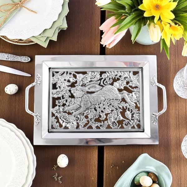 Arthur Court Running Rabbit Glass Top Serving Tray