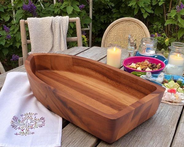 Arthur Court Boat Shape Acacia Wood Salad Bowl Large