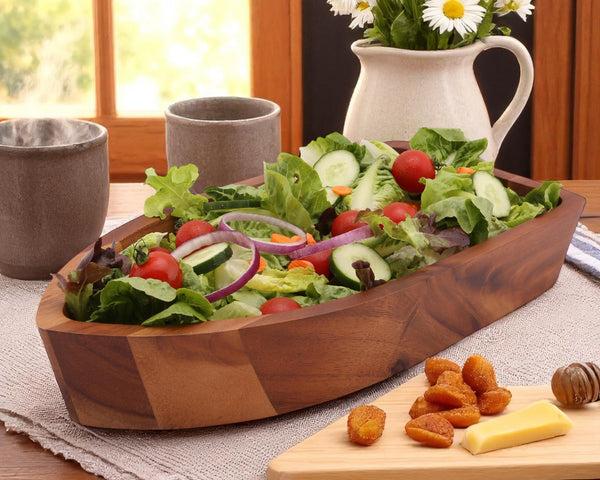 Arthur Court Boat Shape Acacia Wood Salad Bowl Large