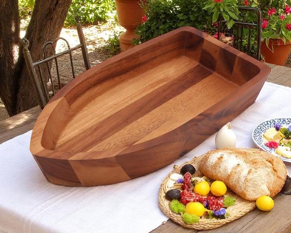 Arthur Court Boat Shape Acacia Wood Salad Bowl Large