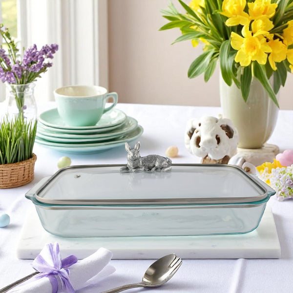 Arthur Court Bunny Lid With Pyrex 3 Quart Baking Dish