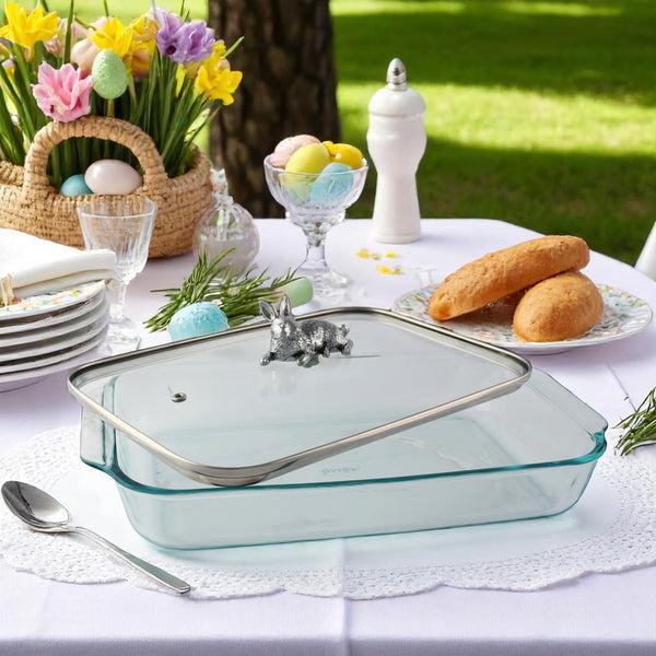 Arthur Court Bunny Lid With Pyrex 3 Quart Baking Dish