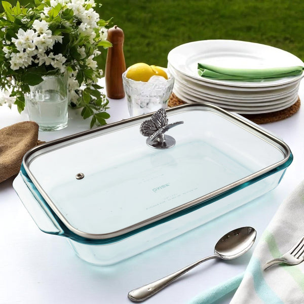 Arthur Court Butterfly Lid With Pyrex 3 Quart Baking Dish