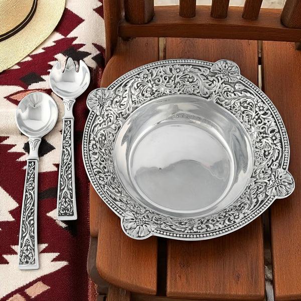 Arthur Court Concho Pattern Salad Bowl With Serving Set