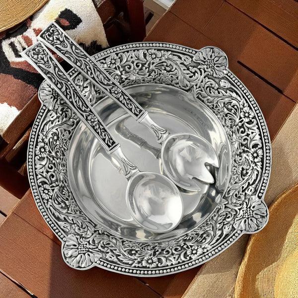 Arthur Court Concho Pattern Salad Bowl With Serving Set