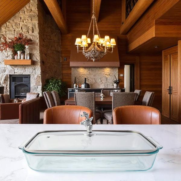 Arthur Court Deer Head Lid With Pyrex 3 Quart Baking Dish