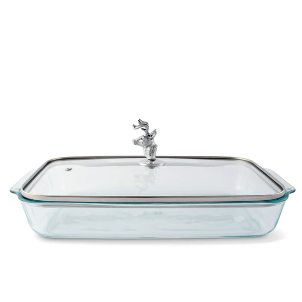Arthur Court Deer Head Lid With Pyrex 3 Quart Baking Dish