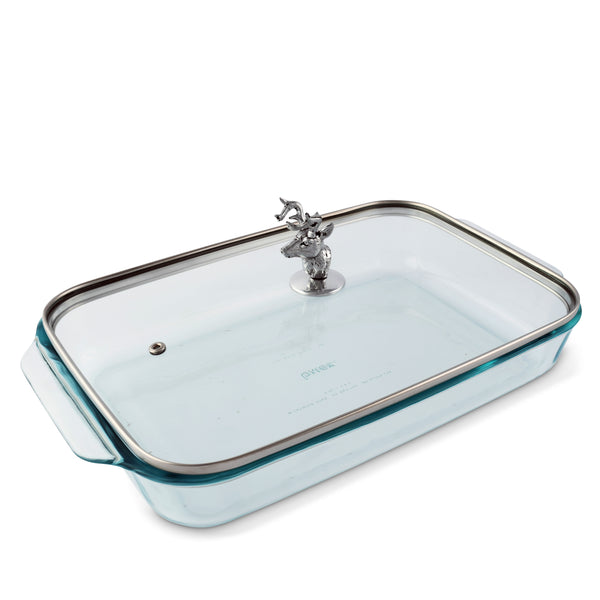 arthur court Deer Head Lid with Pyrex 3 quart Baking Dish