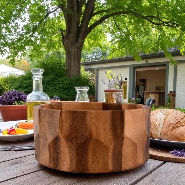 Arthur Court Diamond Pattern Large Acacia Wood Salad Bowl