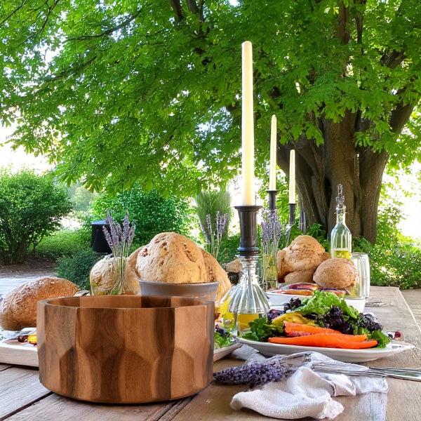 Arthur Court Diamond Pattern Large Acacia Wood Salad Bowl