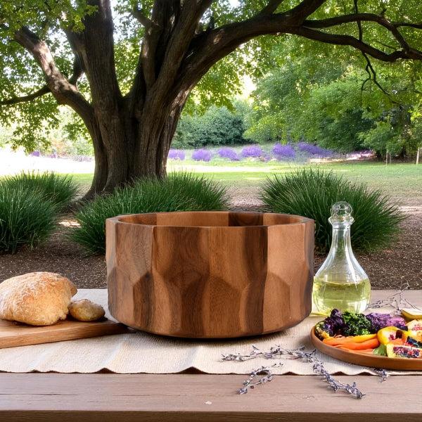 Arthur Court Diamond Pattern Large Acacia Wood Salad Bowl