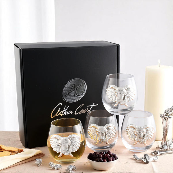 Arthur Court Elephant Stemless Wine Glasses - Set Of 4