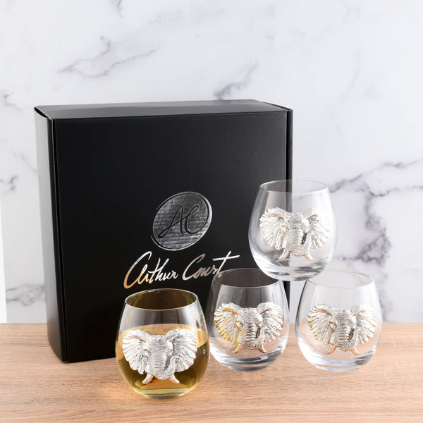 Arthur Court Elephant Stemless Wine Glasses - Set Of 4