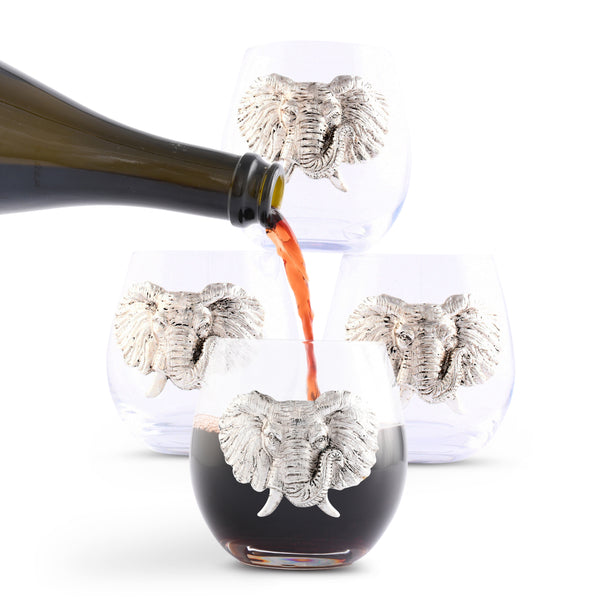arthur court Elephant Stemless Wine Glasses - Set of 4