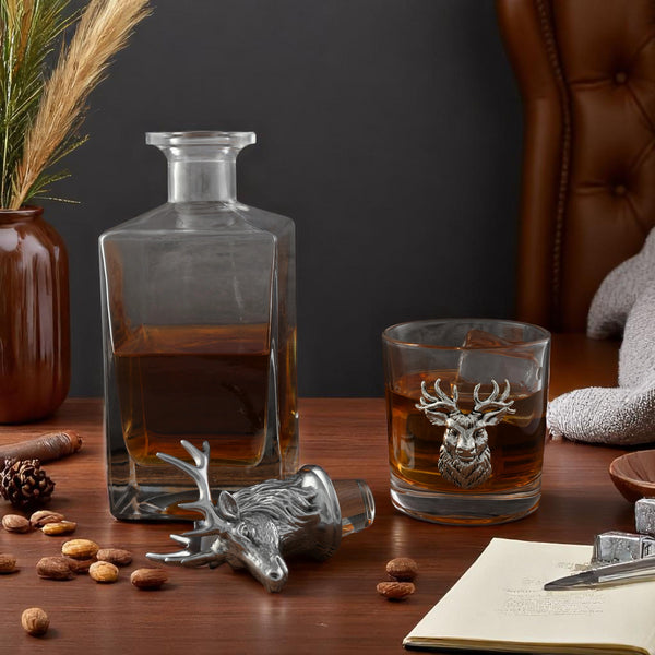 Arthur Court Elk / Deer Bust Decanter Set With Glasses