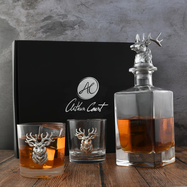Arthur Court Elk / Deer Bust Decanter Set With Glasses