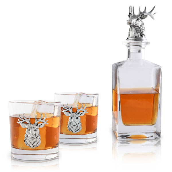 arthur court Elk / Deer Bust Decanter Set with Glasses