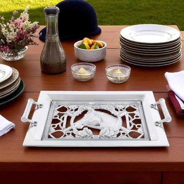 Arthur Court Equestrian Horse Glass Top Serving Tray
