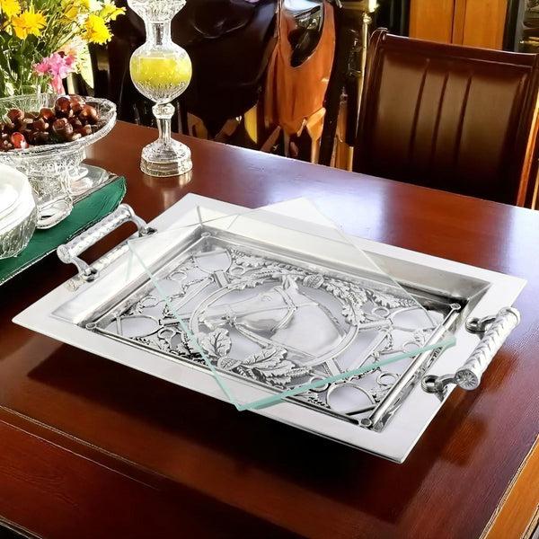 Arthur Court Equestrian Horse Glass Top Serving Tray