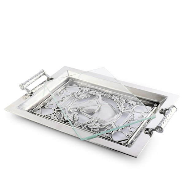 Arthur Court Equestrian Horse Glass Top Serving Tray
