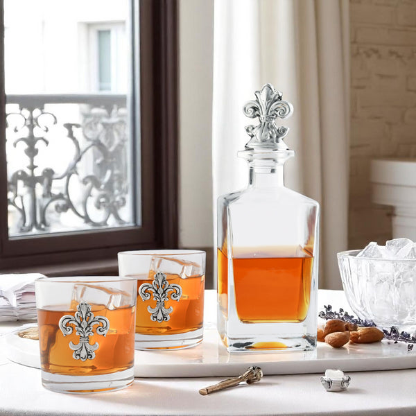 Arthur Court Fleur-de-lis Decanter Set With Glasses