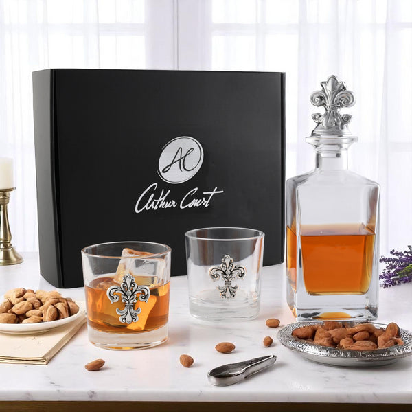Arthur Court Fleur-de-lis Decanter Set With Glasses