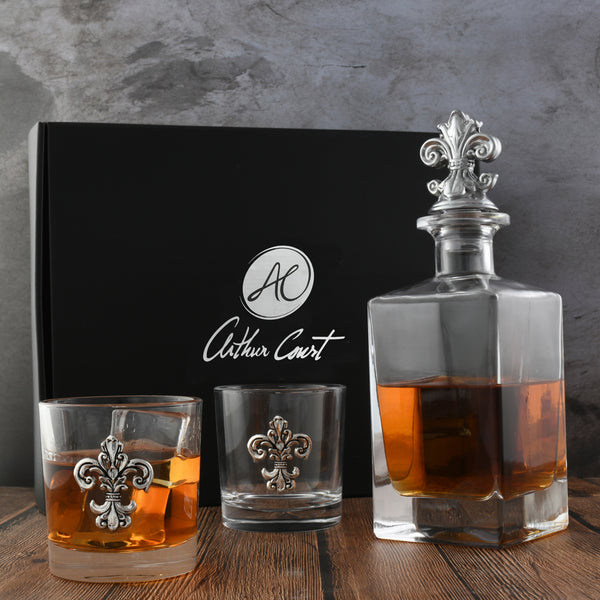 Arthur Court Fleur-de-lis Decanter Set With Glasses