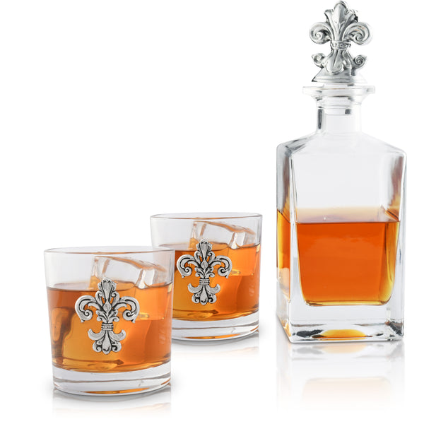 arthur court Fleur-de-lis Decanter Set with Glasses