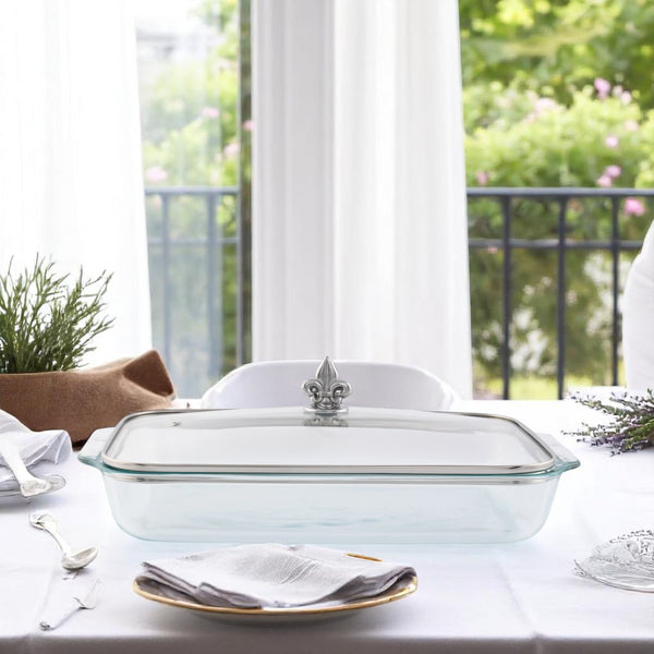Arthur Court Fleur-de-Lis Lid With Pyrex 3 Quart Baking Dish