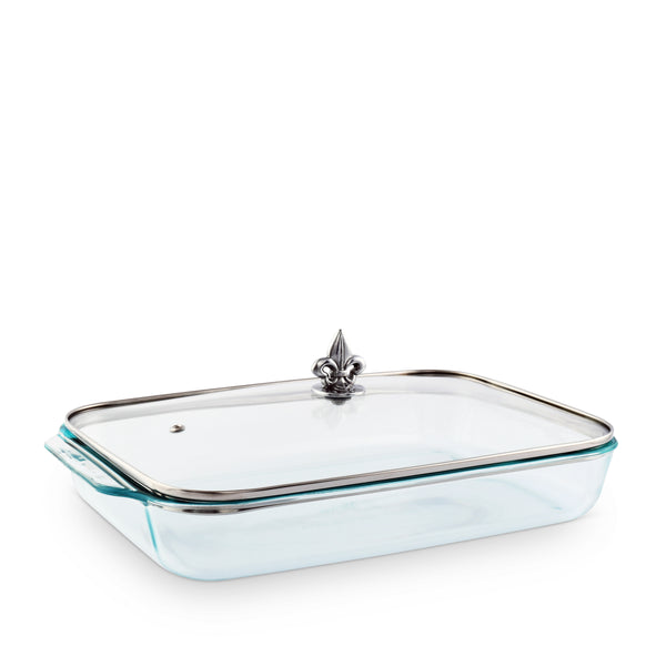 arthur court Fleur-de-Lis Lid with Pyrex 3 quart Baking Dish