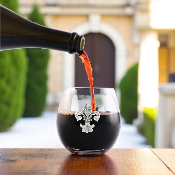 Arthur Court Fleur De Lis Stemless Wine Glasses - Set Of 4