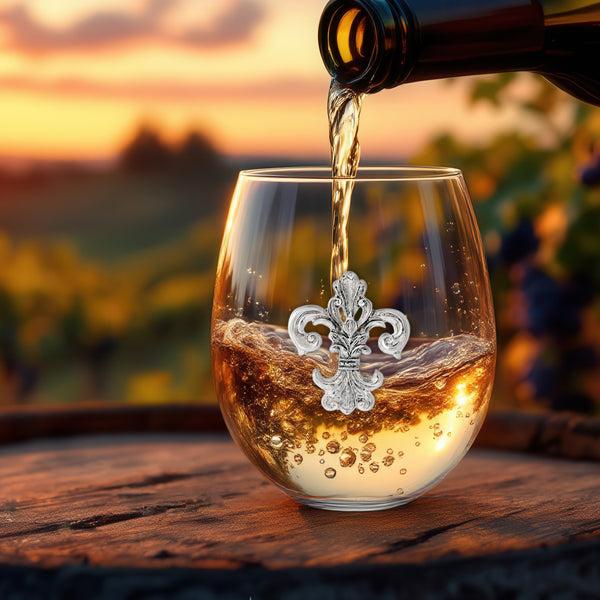 Arthur Court Fleur De Lis Stemless Wine Glasses - Set Of 4