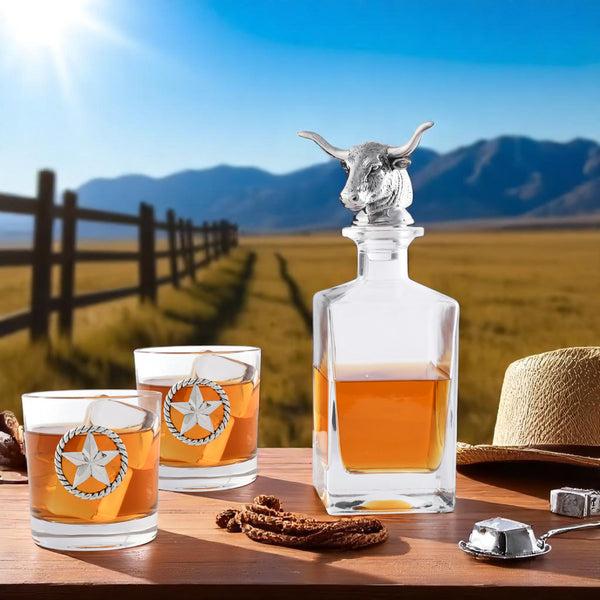 Arthur Court Longhorn Decanter Set With Pair Of Glasses