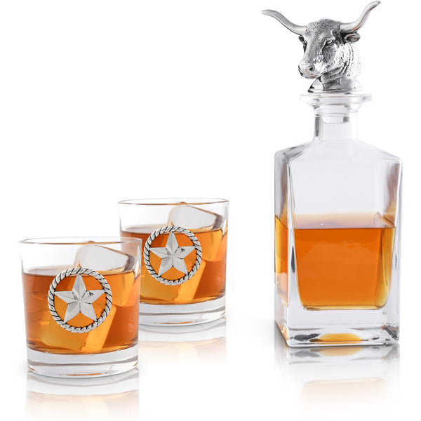 arthur court Longhorn Decanter Set with Pair of Glasses