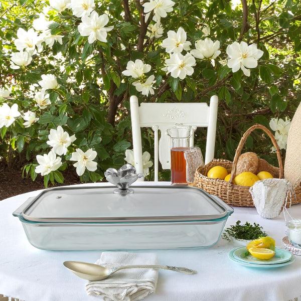Arthur Court Magnolia Lid With Pyrex 3 Quart Baking Dish