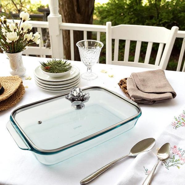 Arthur Court Magnolia Lid With Pyrex 3 Quart Baking Dish