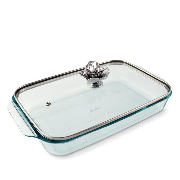 arthur court Magnolia Lid with Pyrex 3 quart Baking Dish