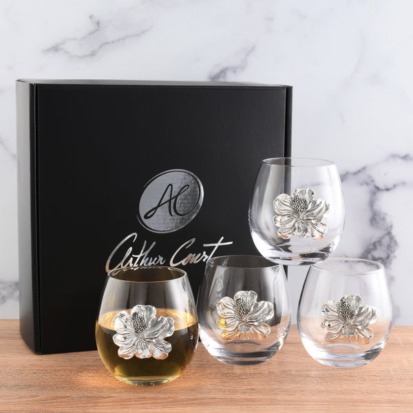 Arthur Court Magnolia Stemless Wine Glasses - Set Of 4