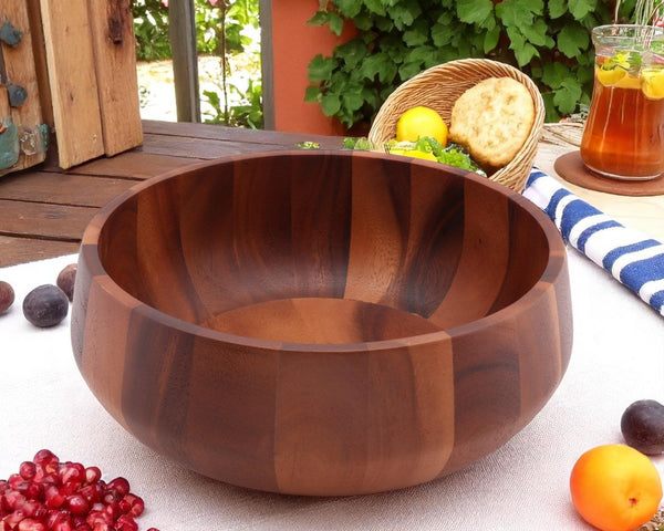 Arthur Court Modern Round Acacia Wood Salad Bowl Large