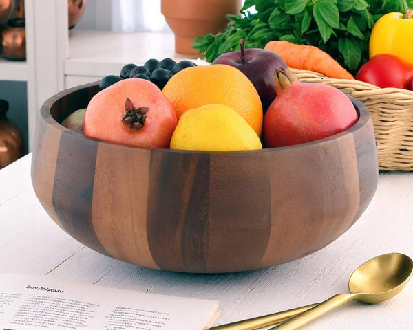Arthur Court Modern Round Acacia Wood Salad Bowl Large