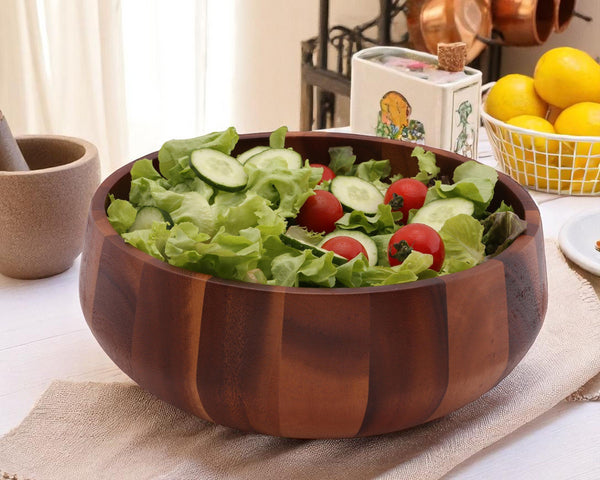 Arthur Court Modern Round Acacia Wood Salad Bowl Large