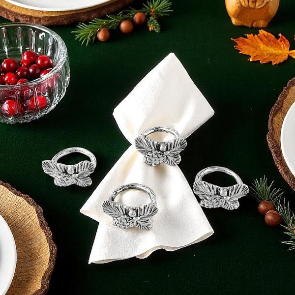 Arthur Court Pine Cone Forest Pattern Napkin Rings Set Of 4