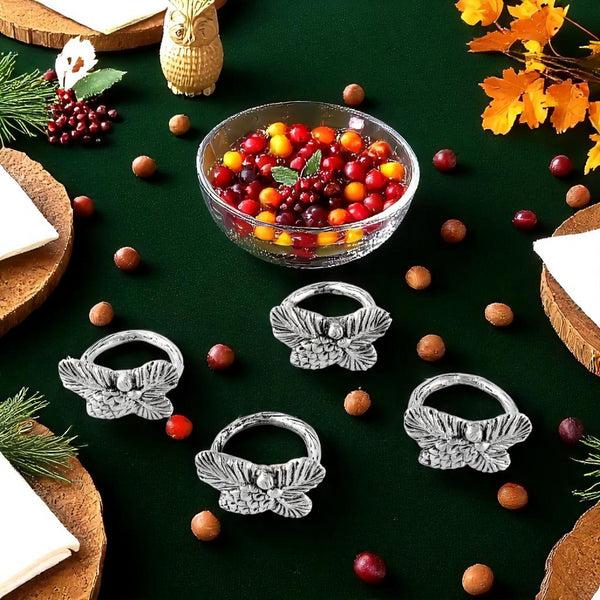 Arthur Court Pine Cone Forest Pattern Napkin Rings Set Of 4