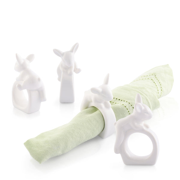 arthur court Porcelain Climbing Bunny Napkin Rings - Set of 4